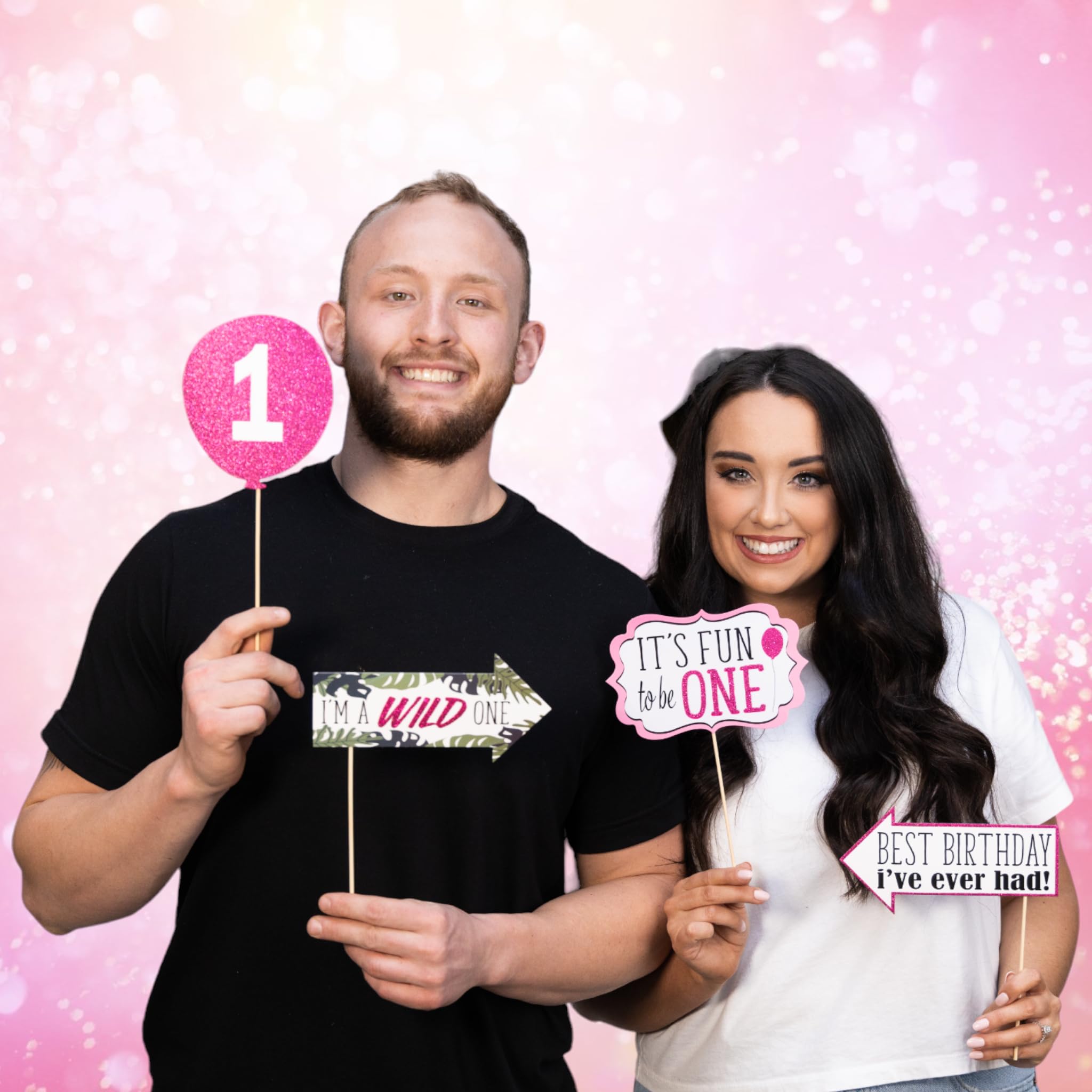 1St Birthday Girl Photo Booth Props - 41-Pc Photobooth Kit With 8 X 10-Inch Sign, 60 Adhesive Pads, 45 Sticks - Photo Booth Prop